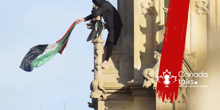 പലസ്തീന് പിന്തുണ : എലിസബത്ത് ടവറിൽ കയറി യുവാവിന്റെ പ്രതിഷേധം