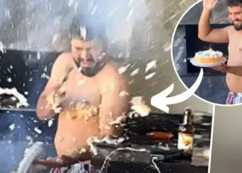 ഭയവും ചിരിയും! ബെർത്ത്ഡേ കേക്ക് പൊട്ടിത്തെറിച്ചു,; യുവാവ് പേടിച്ച് നേരെ ചാടിയത് സ്വിമ്മിങ് പൂളിലേക്ക് ! 1 cake-blast