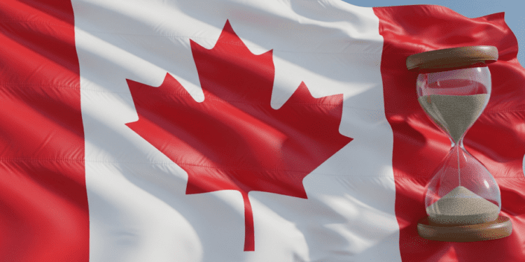 sand clock and canada flag
