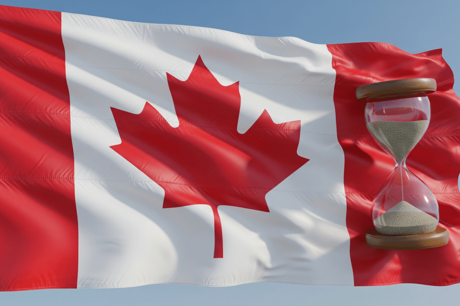 sand clock and canada flag