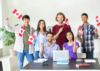 people with canada flag