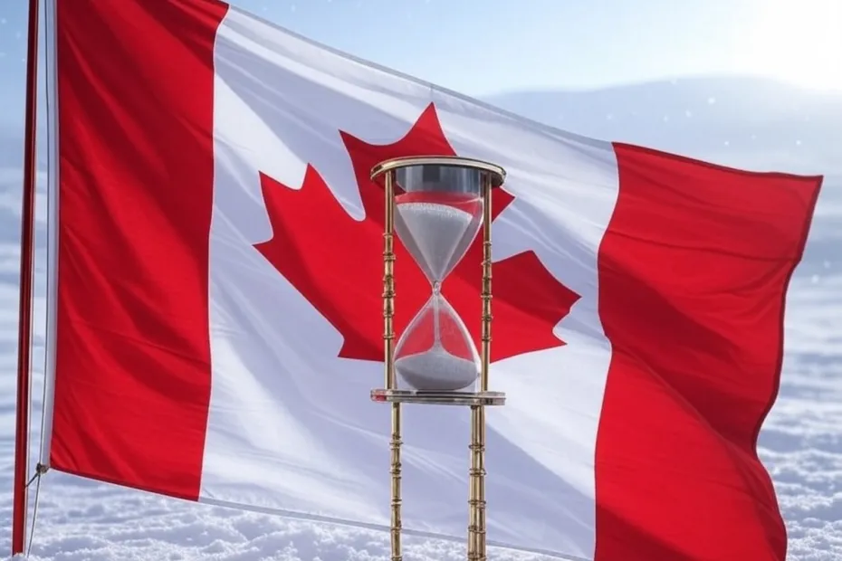 canada flag with sand clock