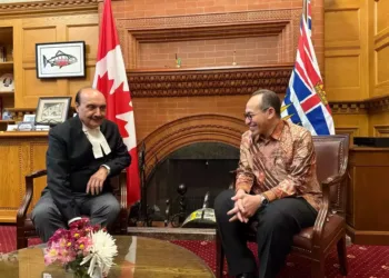 Canada's British Columbia Minister of Jobs and Economic Development Ravi Kahlon meets Indonesia's Ambassador to Canada Muhsin Syihab in Vancouver