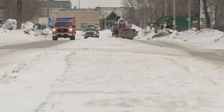 A snowy road in Winnipeg
