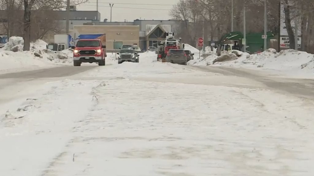 A snowy road in Winnipeg