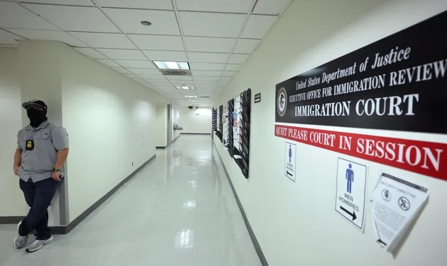 Federal agents patrol the halls of immigration