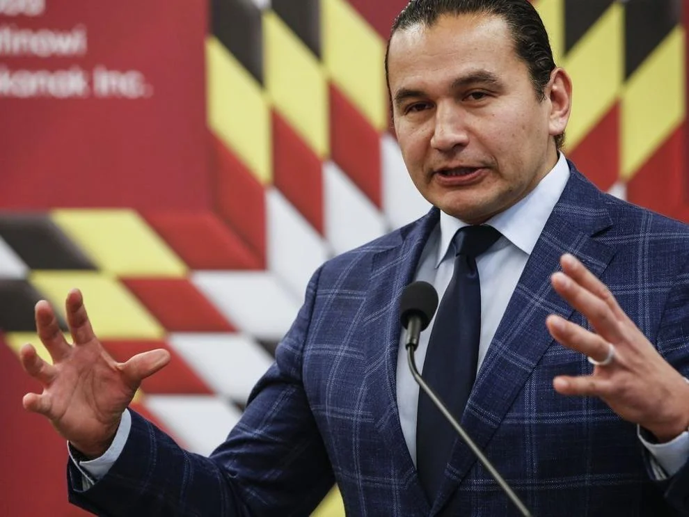 Manitoba Premier Wab Kinew speaks at an event in Winnipeg