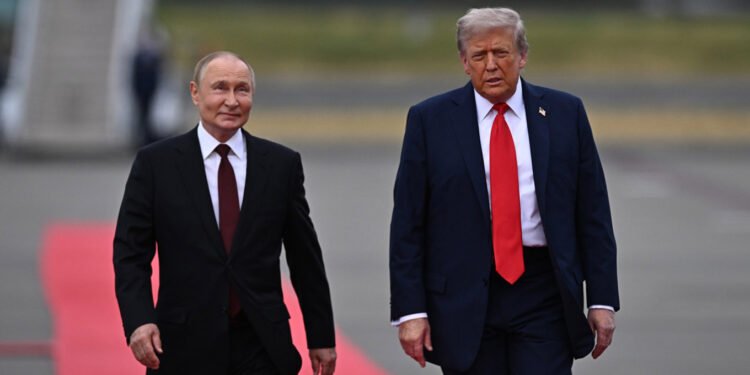 Vladimir Putin and Donald Trump in Alaska in August 2025.