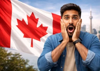 men and canada flag