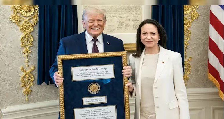 Trump heaped praise on the Venezuelan leader for presenting him with her Nobel Peace Prize