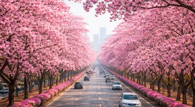 പുകമറയ്ക്കുള്ളിലെ പൂക്കാലം; മുംബൈയുടെ മണ്ണിൽ ജപ്പാൻ വിരുന്നെത്തിയോ? സോഷ്യൽ മീഡിയയിൽ വൈറലായി ഈ വസന്തക്കാഴ്ചകൾ 2 flow2