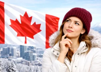 lady and canada flag