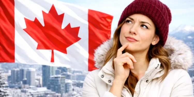 lady and canada flag