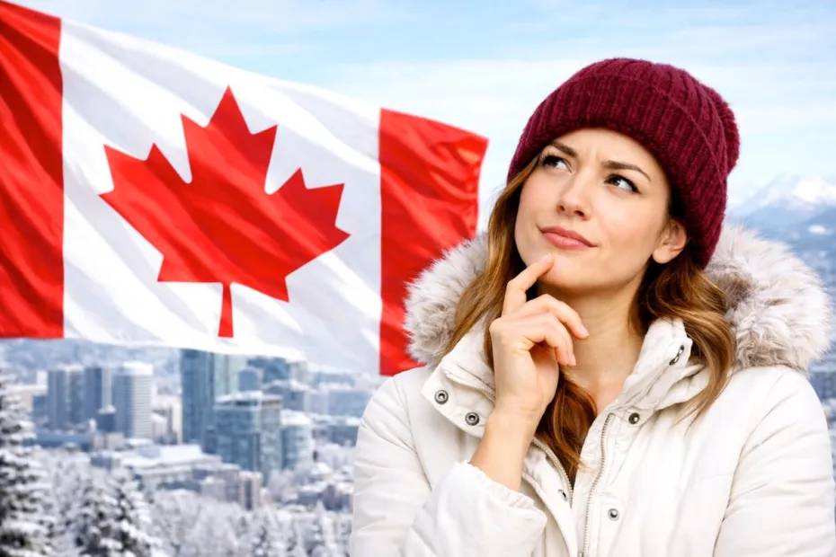 lady and canada flag
