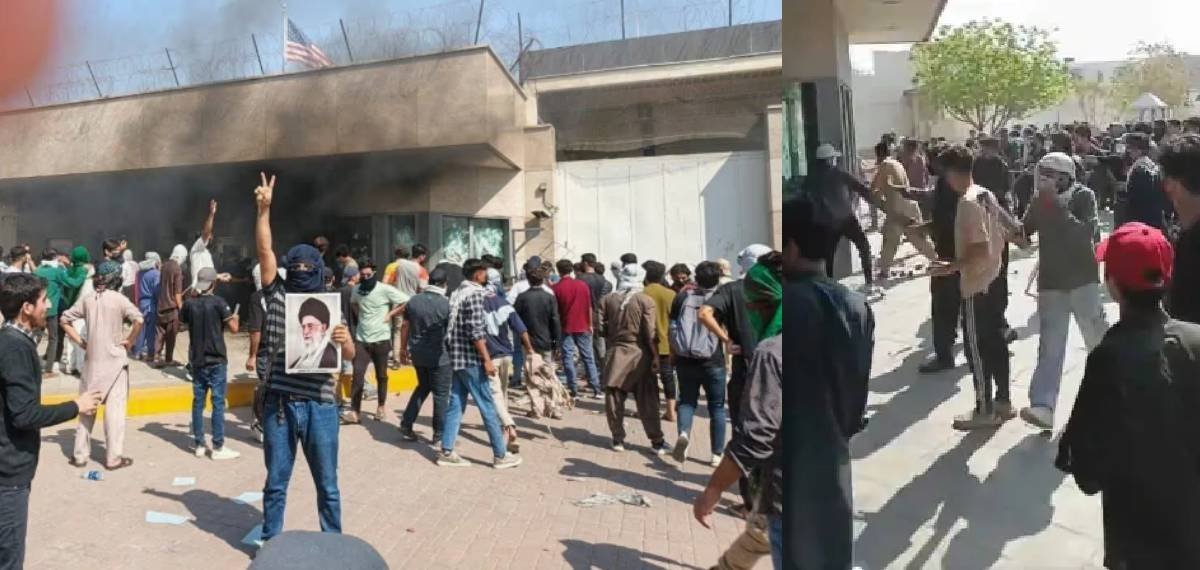 കറാച്ചിയിൽ യുഎസ് കോൺസുലേറ്റിന് തീയിട്ടു; പ്രതിഷേധത്തിന് നേരെ വെടിവെയ്പ്പ്, ആറ് മരണം