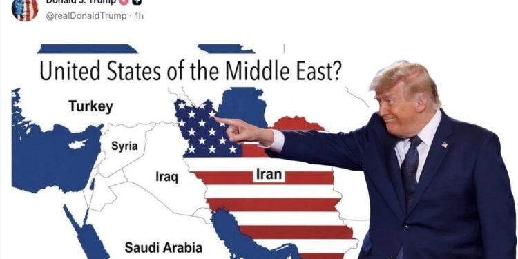 "United States of the Middle East"; Trump's social media post with US flag on map of Iran