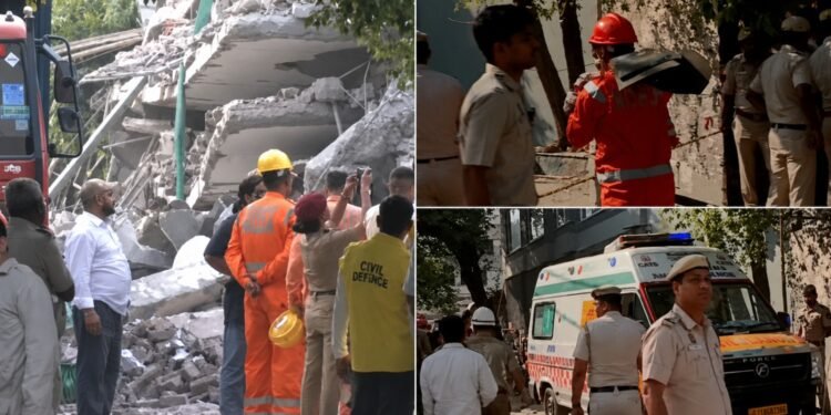 സൗത്ത് ദില്ലിയിൽ അഞ്ചുനില വാണിജ്യ കെട്ടിടം തകർന്നു വീണു; ആളുകൾ കുടുങ്ങിക്കിടക്കുന്നുവെന്ന് സംശയം, രക്ഷാദൗത്യം തുടരുന്നു