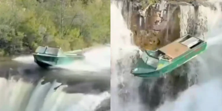 Captured on camera: Alberta man jumps off waterfall in jet boat