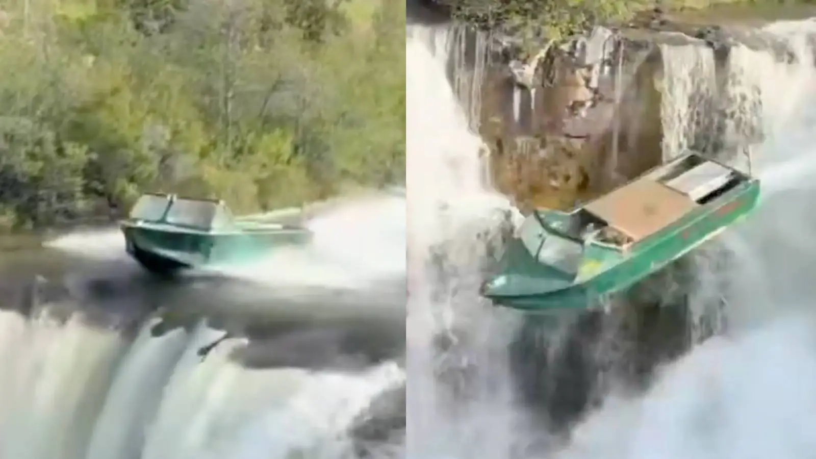 Captured on camera: Alberta man jumps off waterfall in jet boat