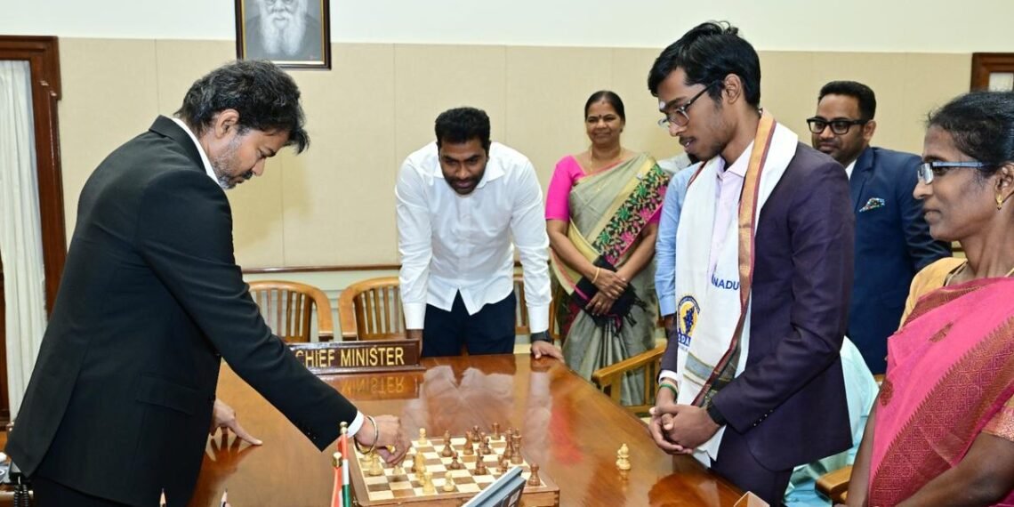 Vijay plays chess with Praggnanandhaa
