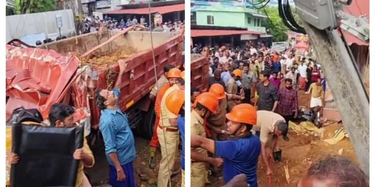 കൊല്ലത്ത് നിയന്ത്രണം വിട്ട ടിപ്പർ ലോറി ബസ് സ്റ്റോപ്പിലേക്ക് മറിഞ്ഞ് മൂന്ന് മരണം, രക്ഷാപ്രവർത്തനം തുടരുന്നു