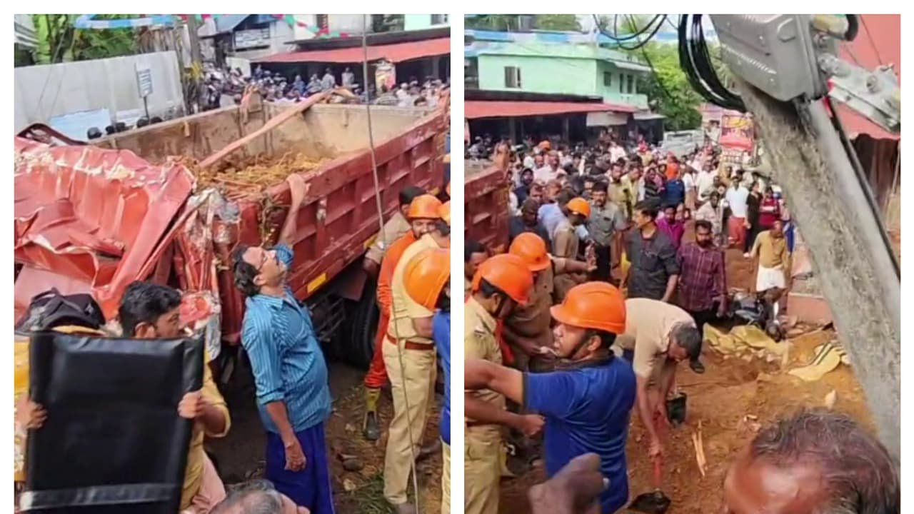 കൊല്ലത്ത് നിയന്ത്രണം വിട്ട ടിപ്പർ ലോറി ബസ് സ്റ്റോപ്പിലേക്ക് മറിഞ്ഞ് മൂന്ന് മരണം, രക്ഷാപ്രവർത്തനം തുടരുന്നു