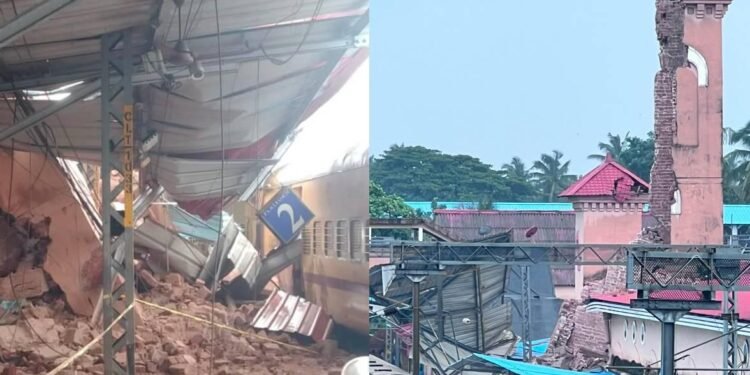 കോഴിക്കോട് റെയിൽവേ സ്റ്റേഷനിൽ കെട്ടിടം തകർന്നു വീണു; ട്രെയിൻ ഗതാഗതം തടസ്സപ്പെട്ടു
