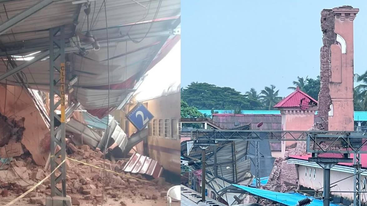 കോഴിക്കോട് റെയിൽവേ സ്റ്റേഷനിൽ കെട്ടിടം തകർന്നു വീണു; ട്രെയിൻ ഗതാഗതം തടസ്സപ്പെട്ടു
