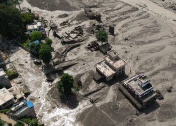A drone view shows mud covering properties following a flash flood at Trishuli in Nuwakot district, Nepal, August 26, 2026. REUTERS/Stringer | Photo Credit: STRINGER