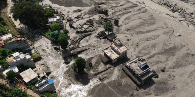 A drone view shows mud covering properties following a flash flood at Trishuli in Nuwakot district, Nepal, August 26, 2026. REUTERS/Stringer | Photo Credit: STRINGER