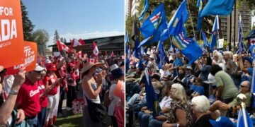 Alberta separation referendum supporters and opponents at rallies