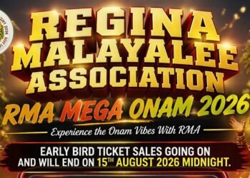 Regina Onam 2026: മെഗാ തിരുവാതിരയും പഞ്ചാരിമേളവും ബമ്പർ ലോട്ടറിയും! റെജൈന മലയാളി അസോസിയേഷൻ ഓണാഘോഷ പരിപാടി ഓഗസ്റ്റ് 22-ന് 1 Regina Onam 2026: മെഗാ തിരുവാതിരയും പഞ്ചാരിമേളവും ബമ്പർ ലോട്ടറിയും! റെജൈന മലയാളി അസോസിയേഷൻ ഓണാഘോഷ പരിപാടി ഓഗസ്റ്റ് 22-ന്
