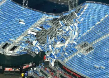 Toronto’s Rogers Stadium sustained “significant damage” during Wednesday’s powerful thunderstorms (CP24 / CTV News helicopter).