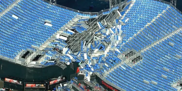 Toronto’s Rogers Stadium sustained “significant damage” during Wednesday’s powerful thunderstorms (CP24 / CTV News helicopter).