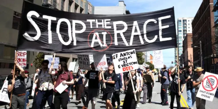 People protesting against AI data centre