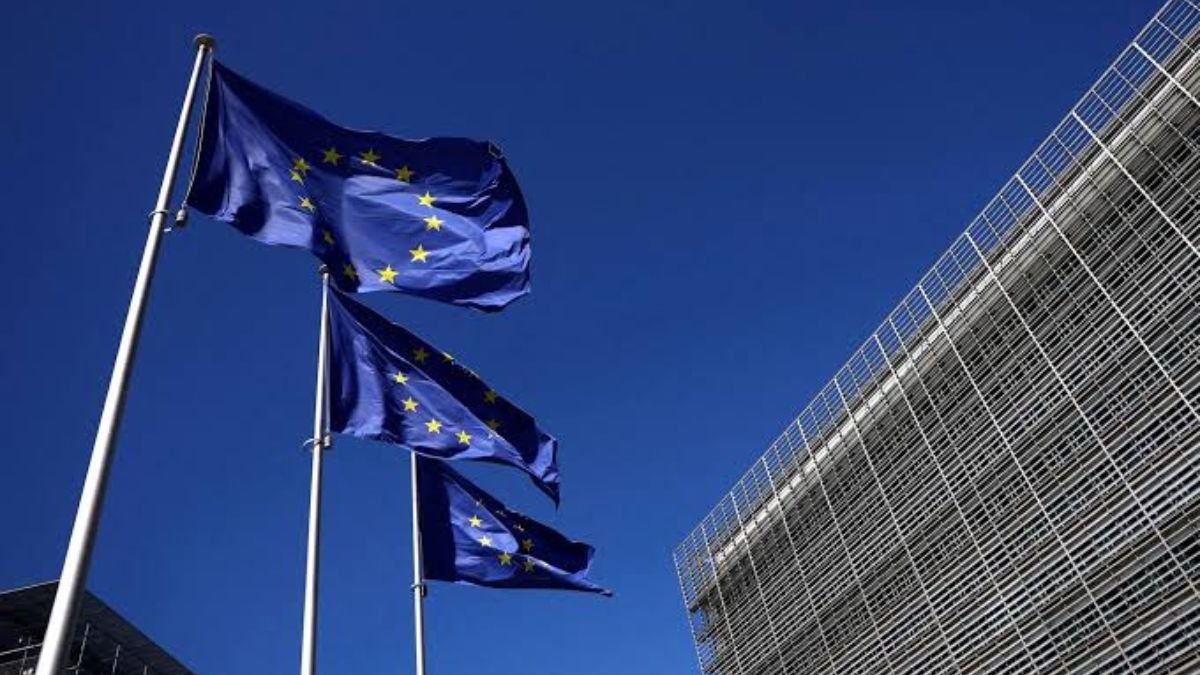 European Union flags outside the European Commission headquarters in Brussels