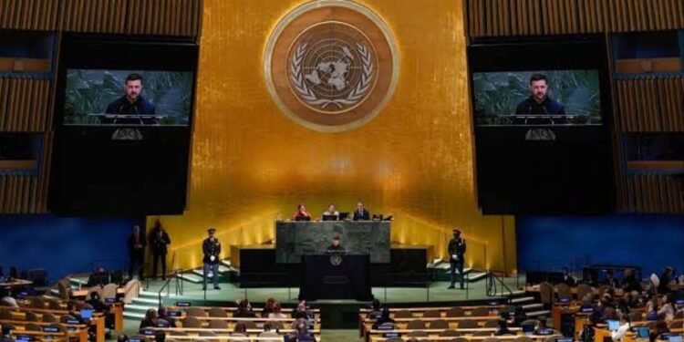 UN General Assembly summit with global leaders and diplomats