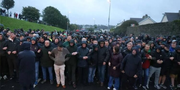 Protesters block Orange Order parade in Portadown Northern Ireland