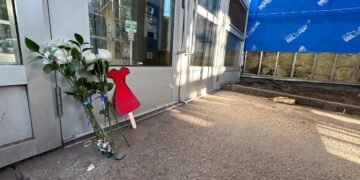 Flowers placed outside the Montreal apartment of Leila Ben Salem