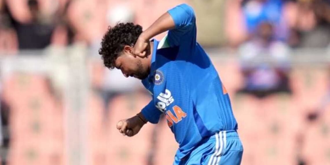 Indian cricketer celebrating after taking a wicket